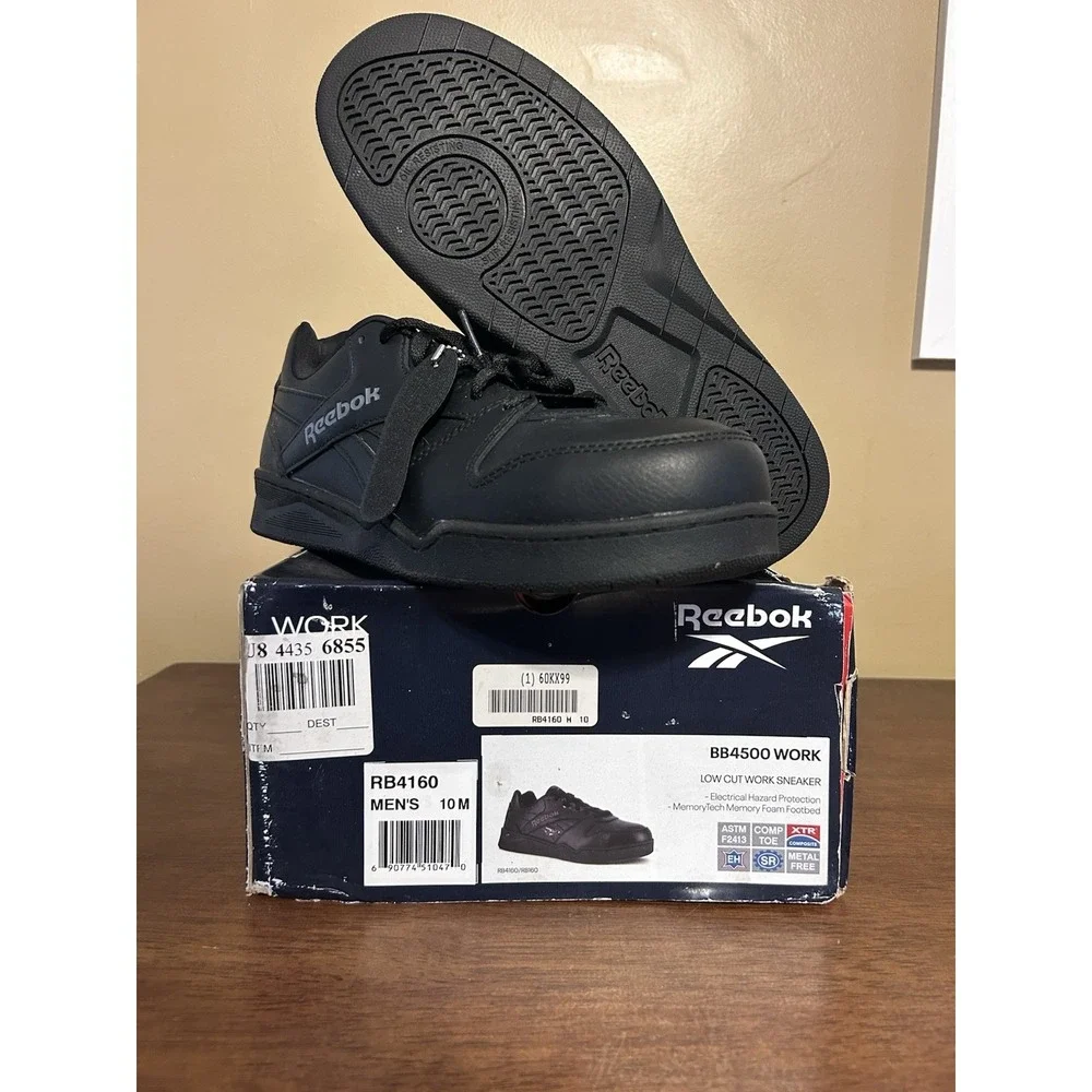 Size 10 M REEBOK BB4500 WORK MEN'S LOW CUT WORK SNEAKER BLACK BOOTS RB4160 NEW